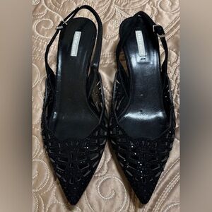 Giorgio Armani Women's Black Rhinestone Embellished Slingback Kitten Heels Sz 7